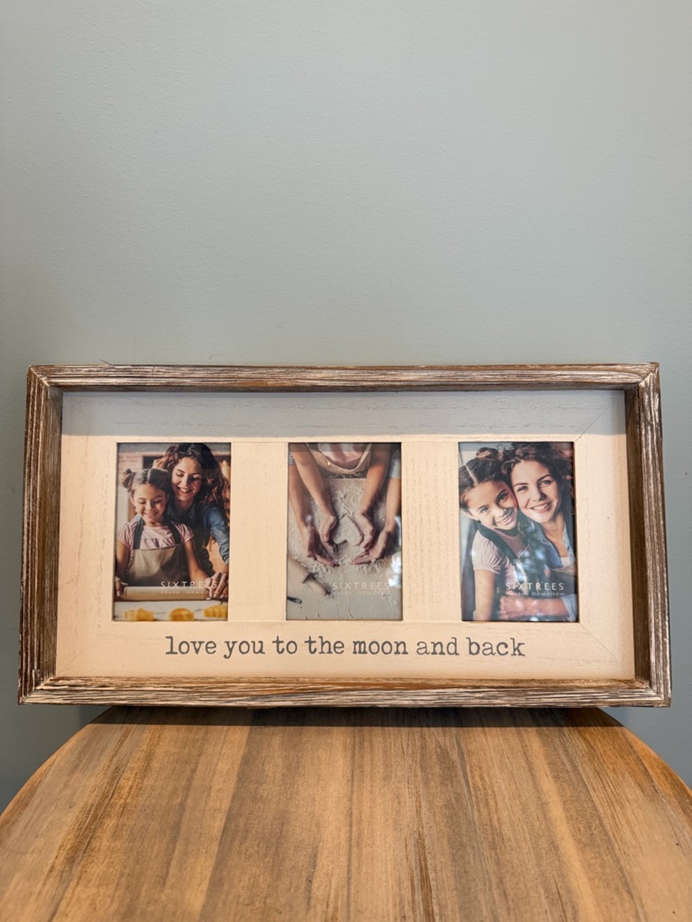 Wood photo frame love you to the moon and back 3 picture frame NWT unused